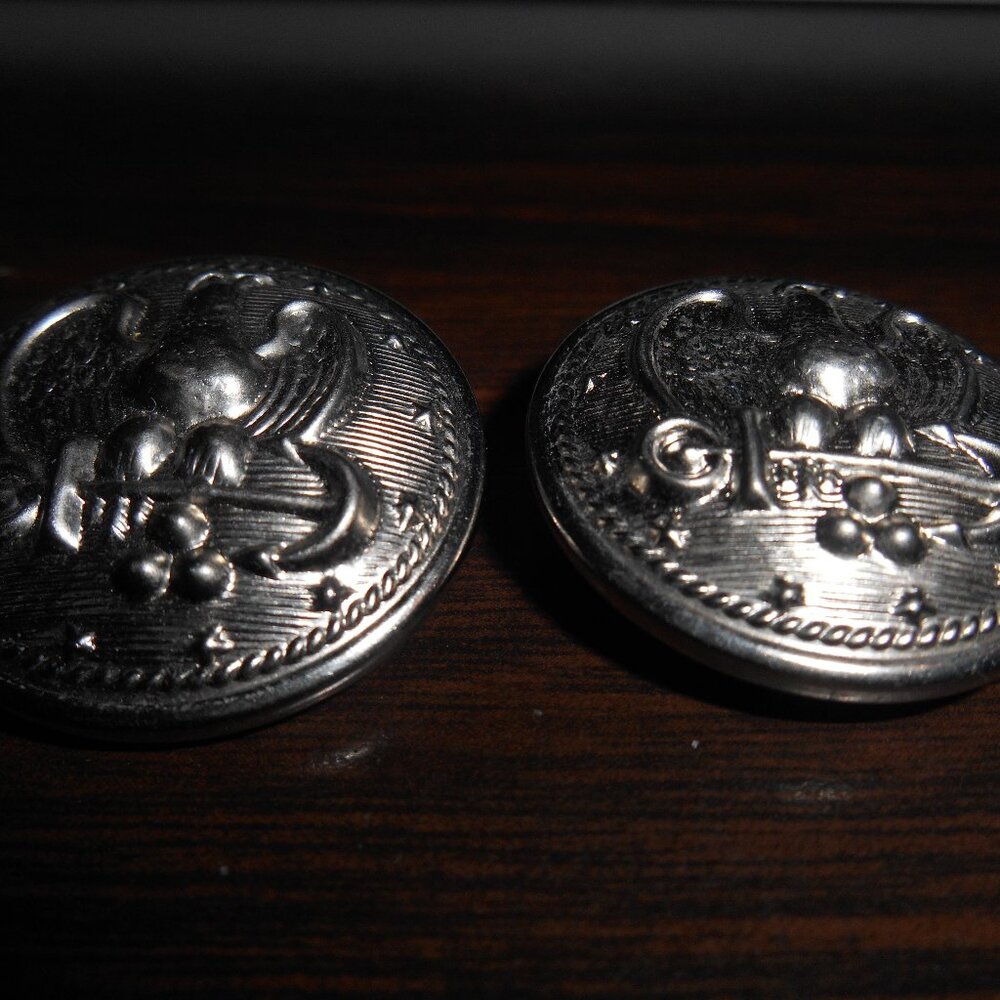 2 VINTAGE SILVER TONE NAVY BUTTONS WITH ANCHOR